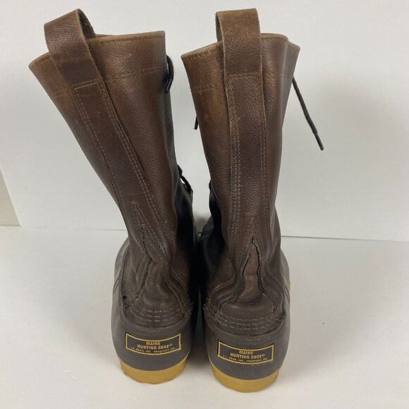 Vintage LL Bean Maine Hunting Shoe Boots Mens 10 M Brown Leather Rubber Duck 12" - Picture 9 of 14